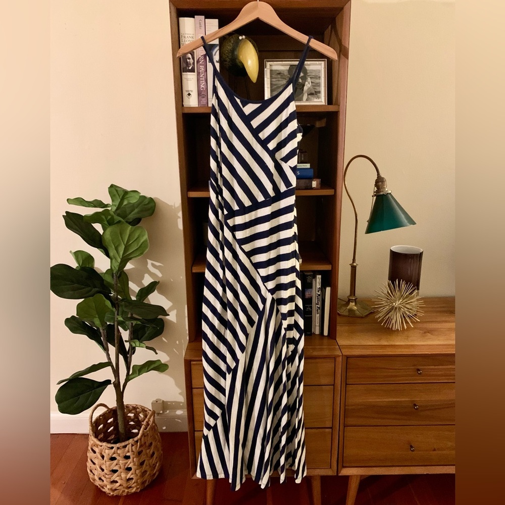 Thursday Friday Maxi Dress Navy Stripes Size S